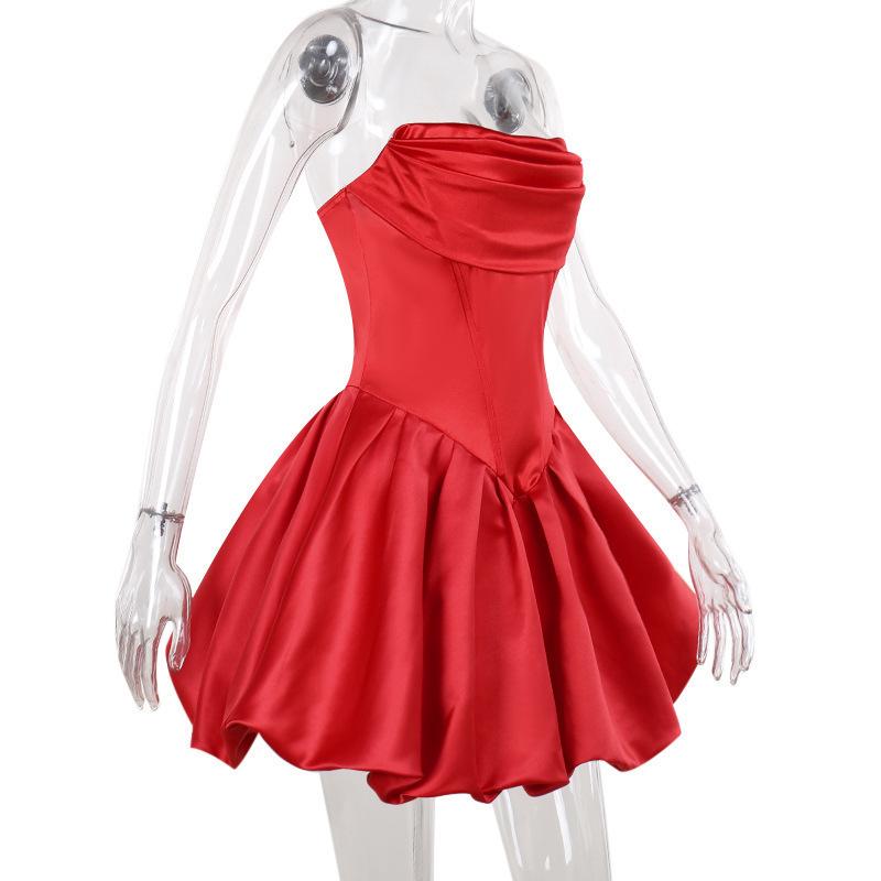 Spring and Summer Sexy Slim Fit Strapless Satin Dress
