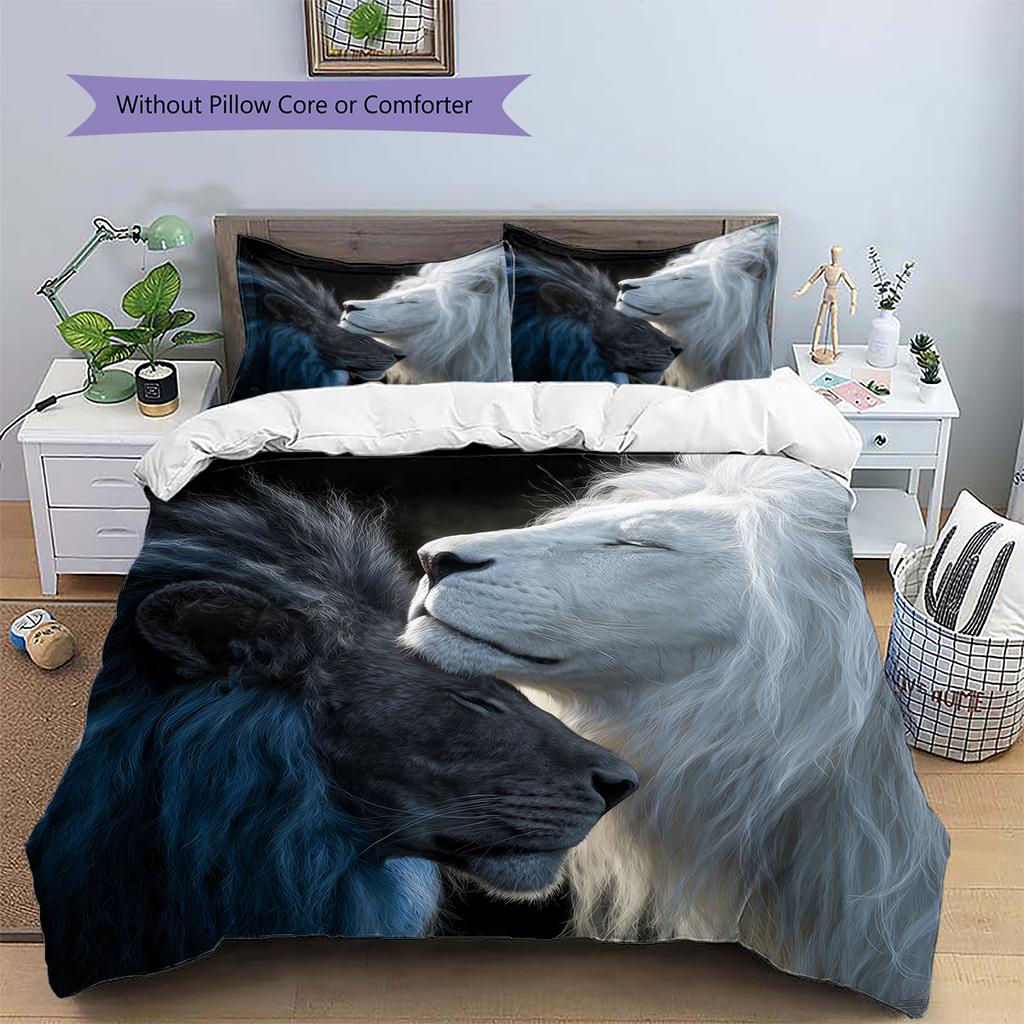 Lion Head Pattern Bedding Quilt Set  Home Decoration  Gift (1 * duvet cover + 2 * pillowcase  without core)