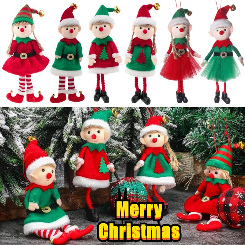 Newest Christmas Elves Stuffed Plush Dolls Hanging Ornaments Xmas Tree Decor Cute Boy Girl Elf Pendant Kids Gifts New Year Noel