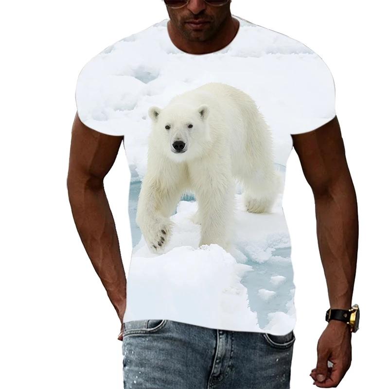 Letní móda Polar Bear Image Pánské ležérní tričko s 3D tiskem Hip-hop personalizované kulatý výstřih Top s krátkým rukávem