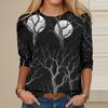 Women's long-sleeved loose-necked Halloween print casual top, suitable for holiday parties