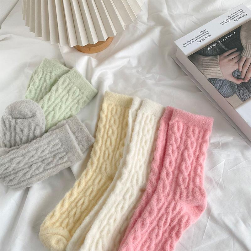 Women Socks Home Twist Mid-Tube Thickened Coral Velvet Floor Socks Sleeping Socks Towel Socks Supersoft