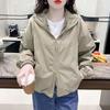 Women's Spring and Autumn Design Double Zipper Hooded Jacket Short Pure Color Casual Top