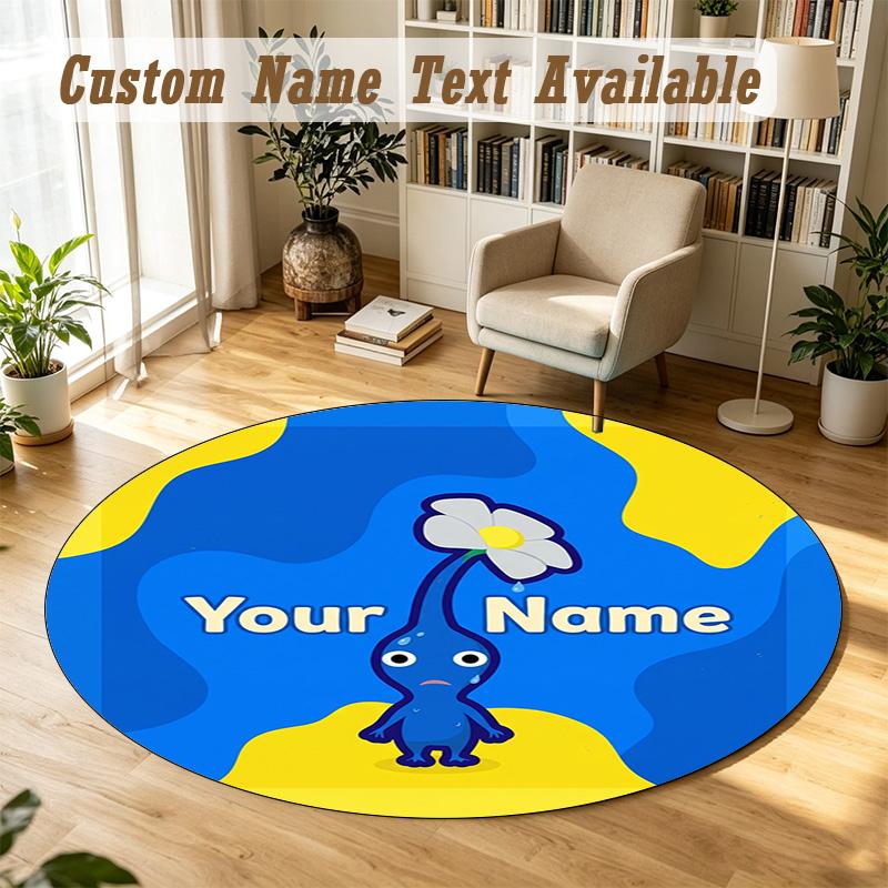 Pikmin Personalized Round Rug Support Custom Name, Soft Home Decor Mat