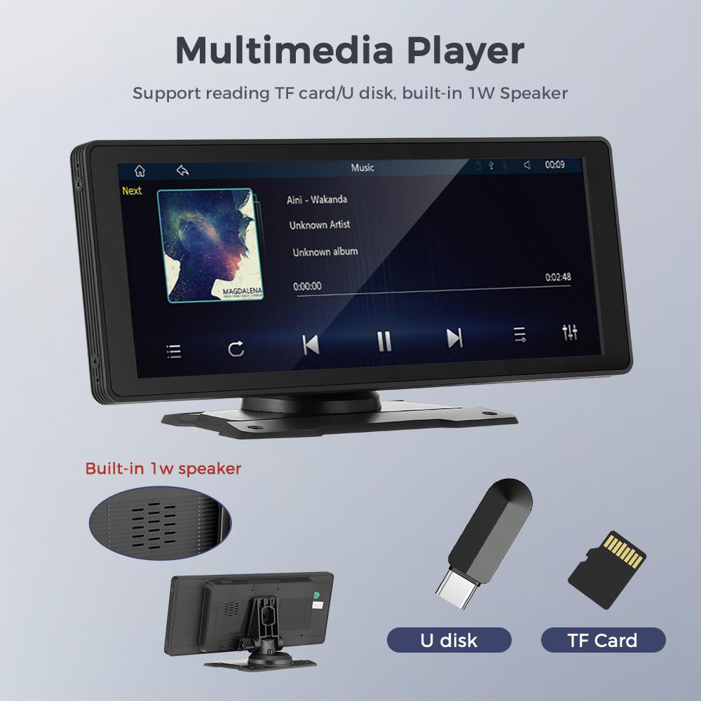 Displej přehrávače do auta Monitor CarPlay Android Auto Multimediální MP5 přehrávač 10,26palcový Přenosný IPS displej WiFi Bluetooth FM se 720P palubní kamerou