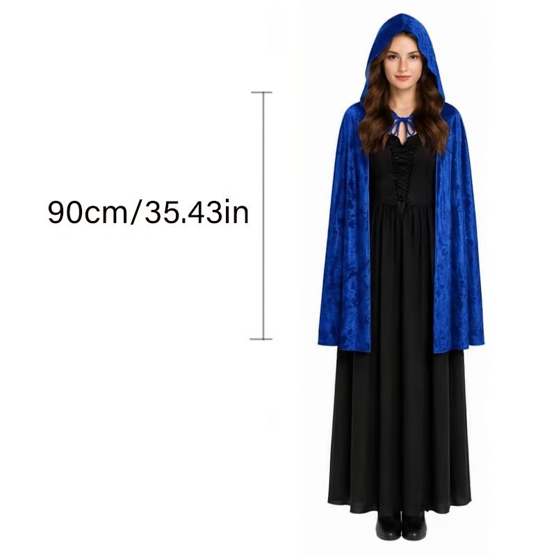1Pc Velvet Hooded Cape, Halloween Cloak Robe Unisex Witch And Elf Cosplay Accessory Suitable For Costume Masquerades, Devil And Vampire Dark Outfits
