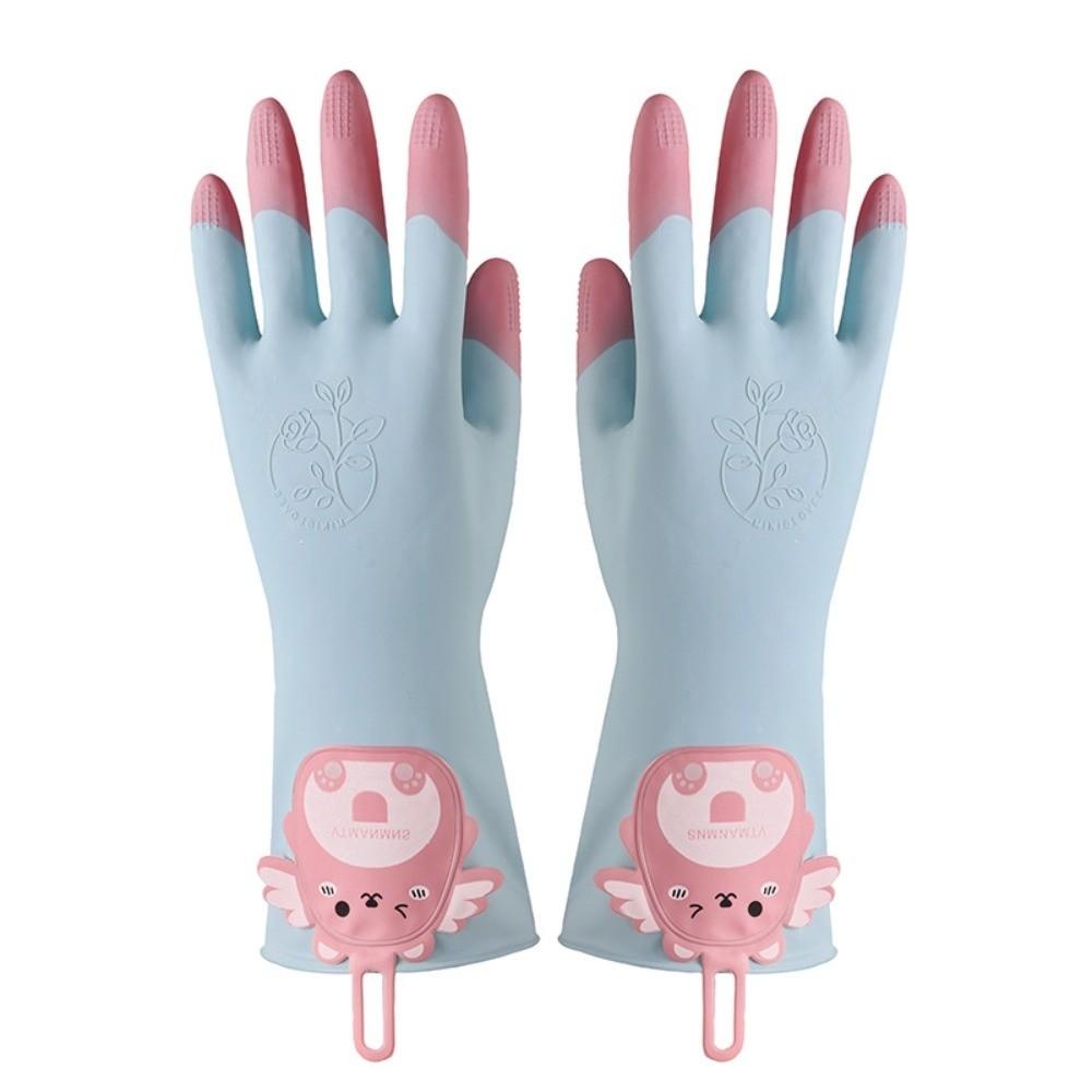 1 Pair Non-Slip Laundry Cleaning Gloves Cartoon Kitchen Cleaning Gloves  Household S синий