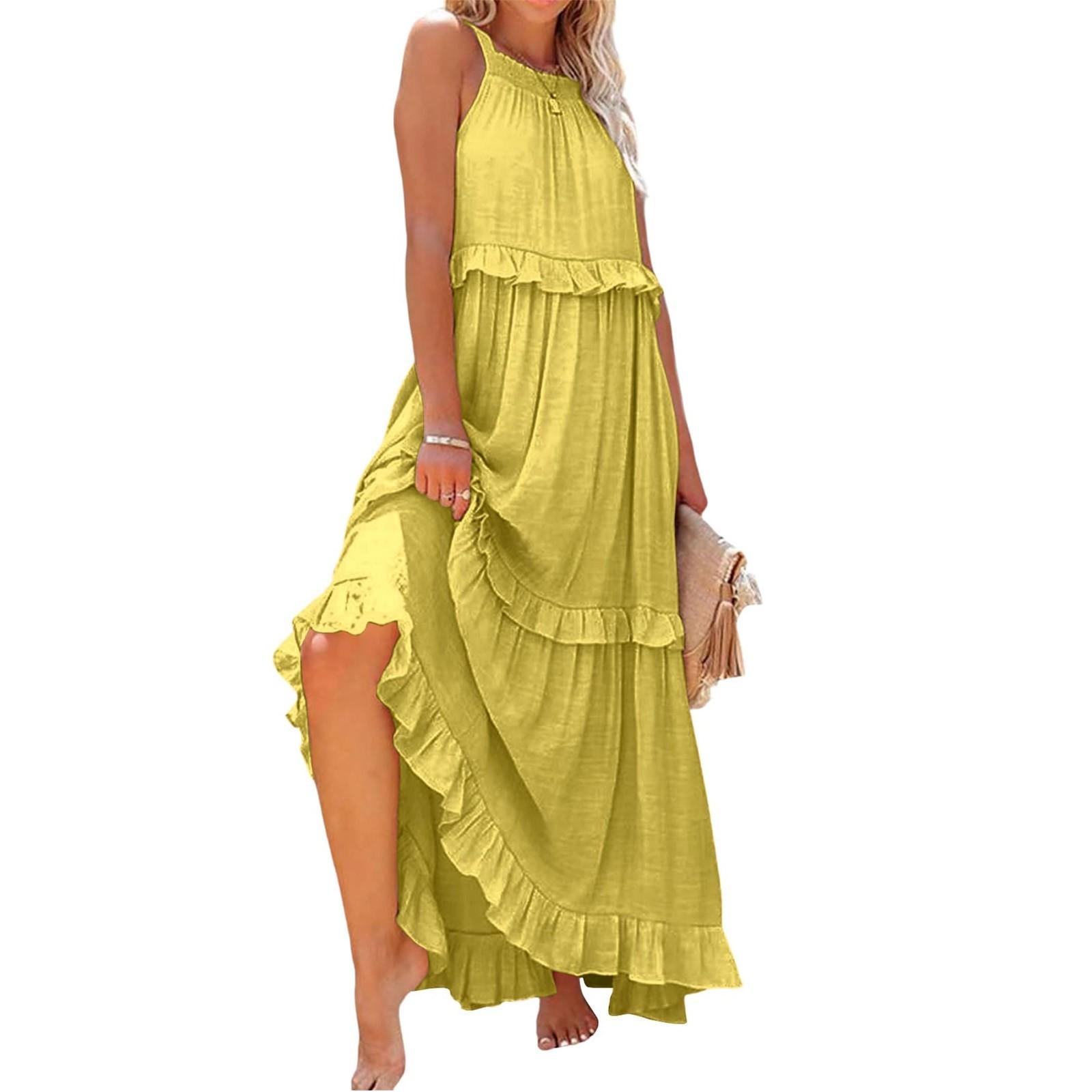 

Женское летнее длинное платье, пляжное платье большого размера XXL жёлтый