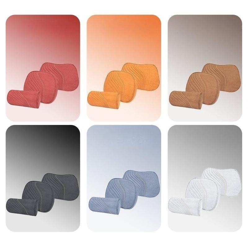 Luxury Suede Car Headrest Light Neck Pillow Memory Cotton Lumbar Backrest Cushion Set Protective Car Seat Comfort Accessories