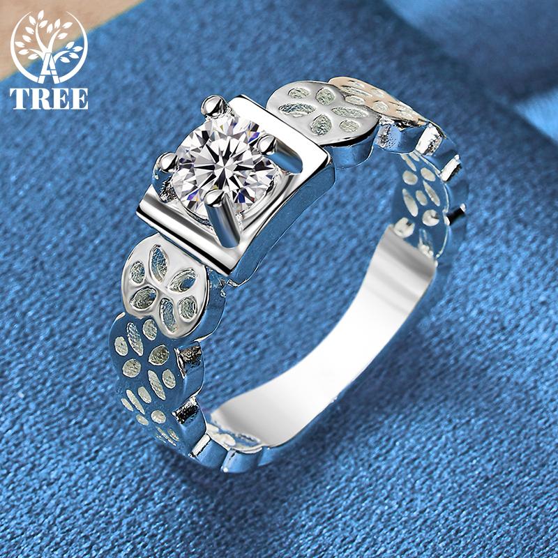 925 Sterling Silver Kulatý AAA Zirkonový prsten s dutým vzorem