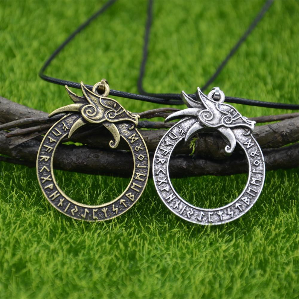 Goth Ouroboros Norse Vintage Dragon Necklace Pendant Gothic Accessories Amulet Viking Runes Jewelry Neclaces Women Men