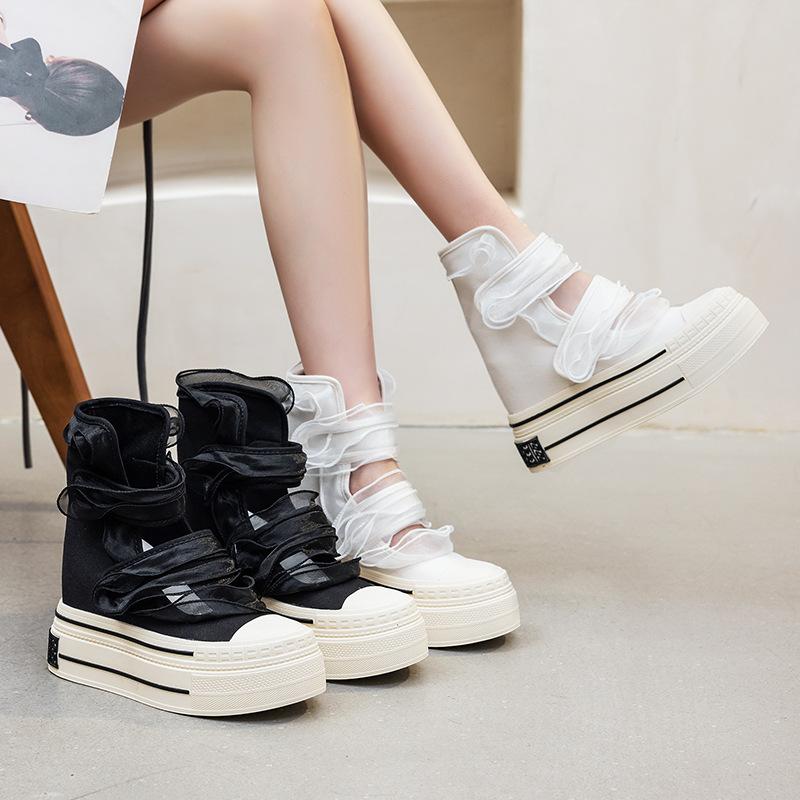 Fashion 12CM Platform Flat Sandals Women Cowboy Canvas New Summer Boots Wedges Hook-loop Casual Shoes High Top Designer High Heels Shoes