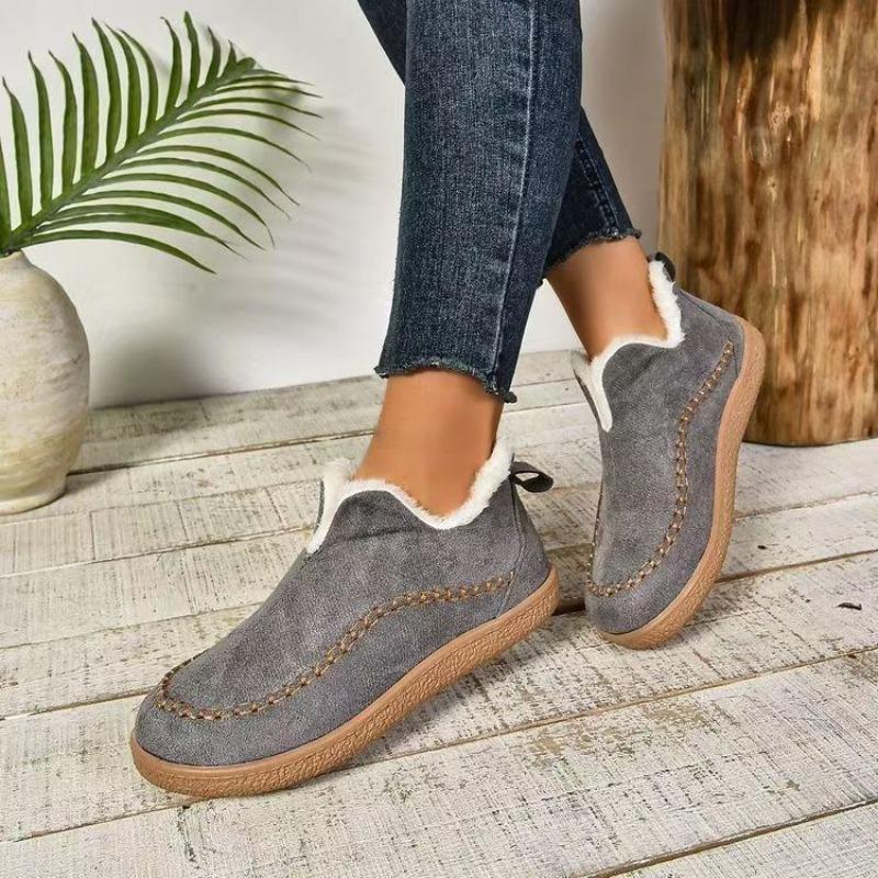 Velvet Warm Flat Soled Round Toe Cotton Shoes Snow Boots For Women Wide Width Slip On Women'S Fashionable Zippered Low Boot