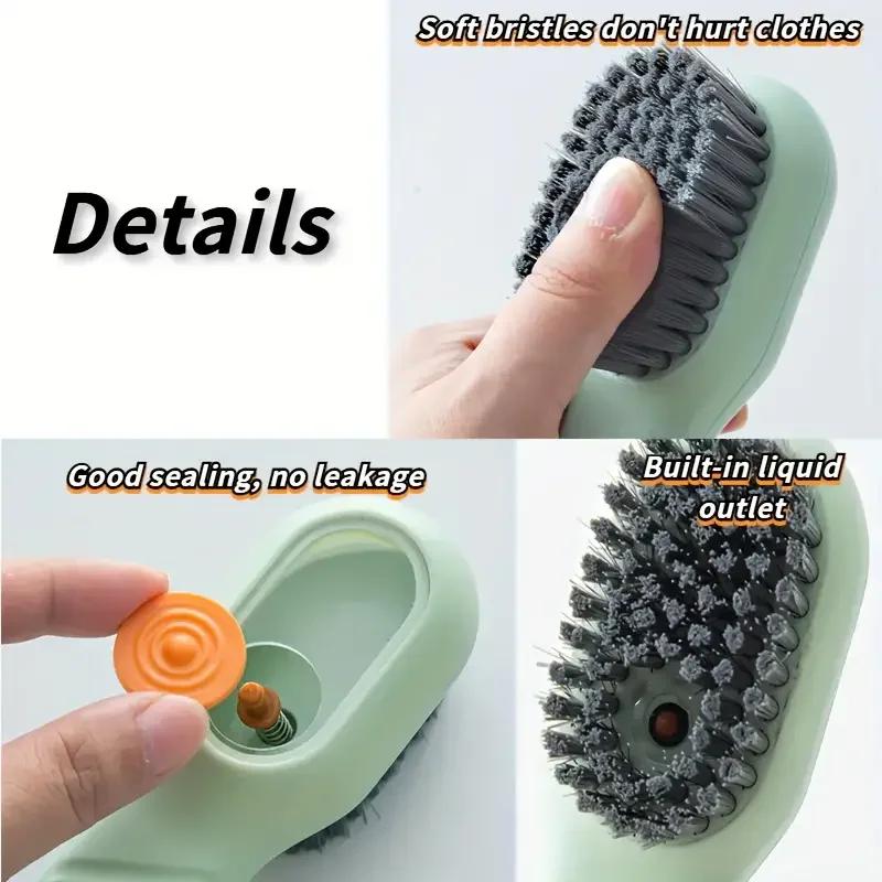 1pc Multi-function Automatic Spot Shoe Brush Soft Hair Hand Pressure Hanging Hole Suitable for Clothing Carpet Plastic Handles