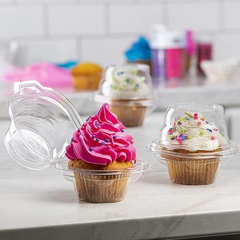 Single Cupcake Holder 50pcs Clear Cupcake Containers Reusable Stackable Dessert Case with Dome Lid Muffins Storage for Parties