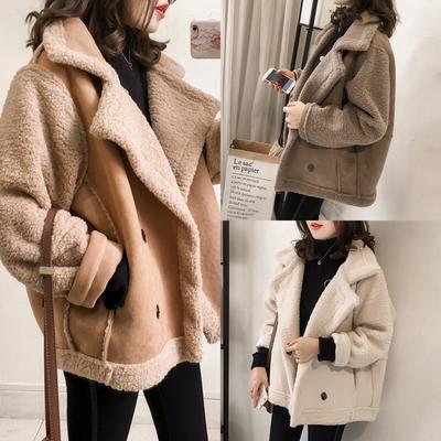 Αρνί μάλλινο γυναικείο παλτό 2024 νέο φαρδύ στυλ BF με ενσωματωμένο βελούδινο μπουφάν locomotive