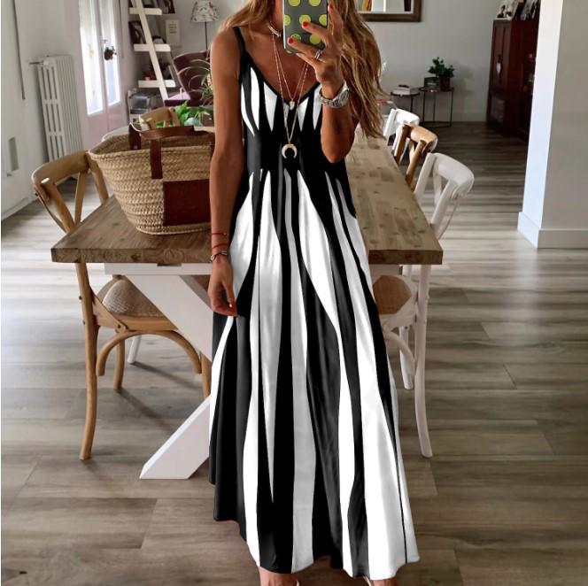 Women's Summer 2026 Color Block Print Loose Sling Dress