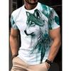 Men's 3D Printed T-shirt Casual Round Neck Lightweight Summer Trend Fashionable Versatile Wolf Pattern T-shirt