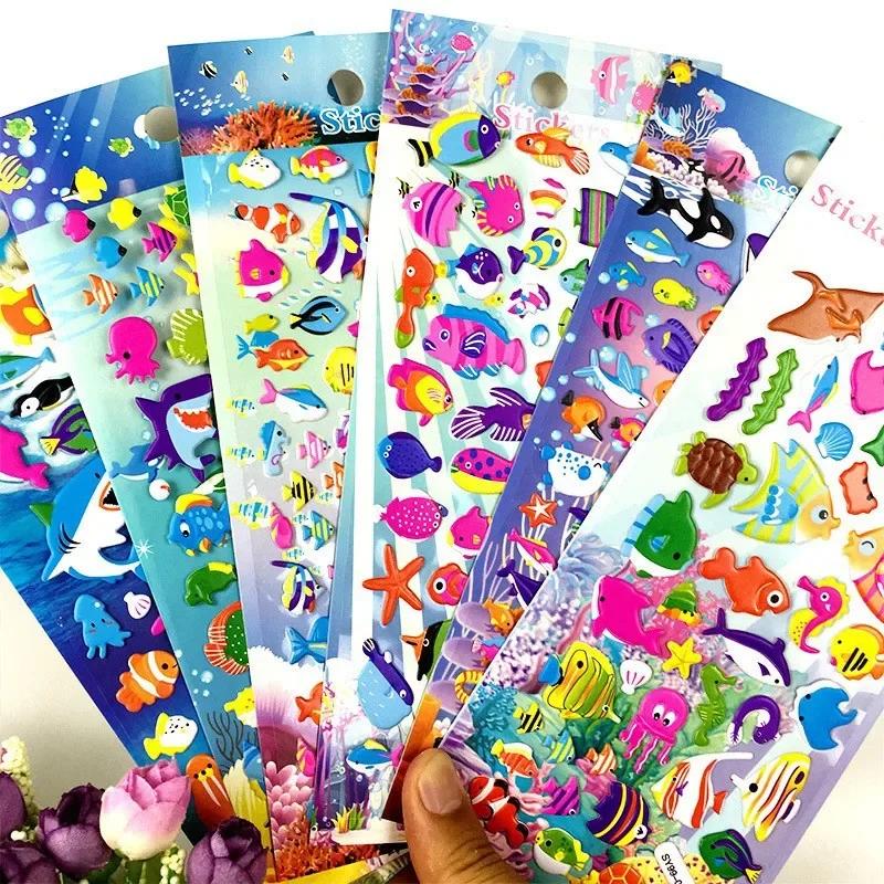 Car Cartoon Kids Childrens Toys 6 Sheets 3D Bubble Sticker Truck Plane Traffic Waterproof Anime Stickers For Girl Boy Funny Learning Educational
