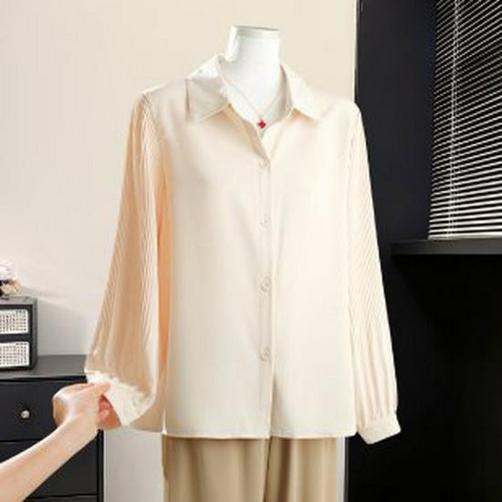 Elegant Long-Sleeve Spring Shirt for Women Over 50 5XL жёлтый