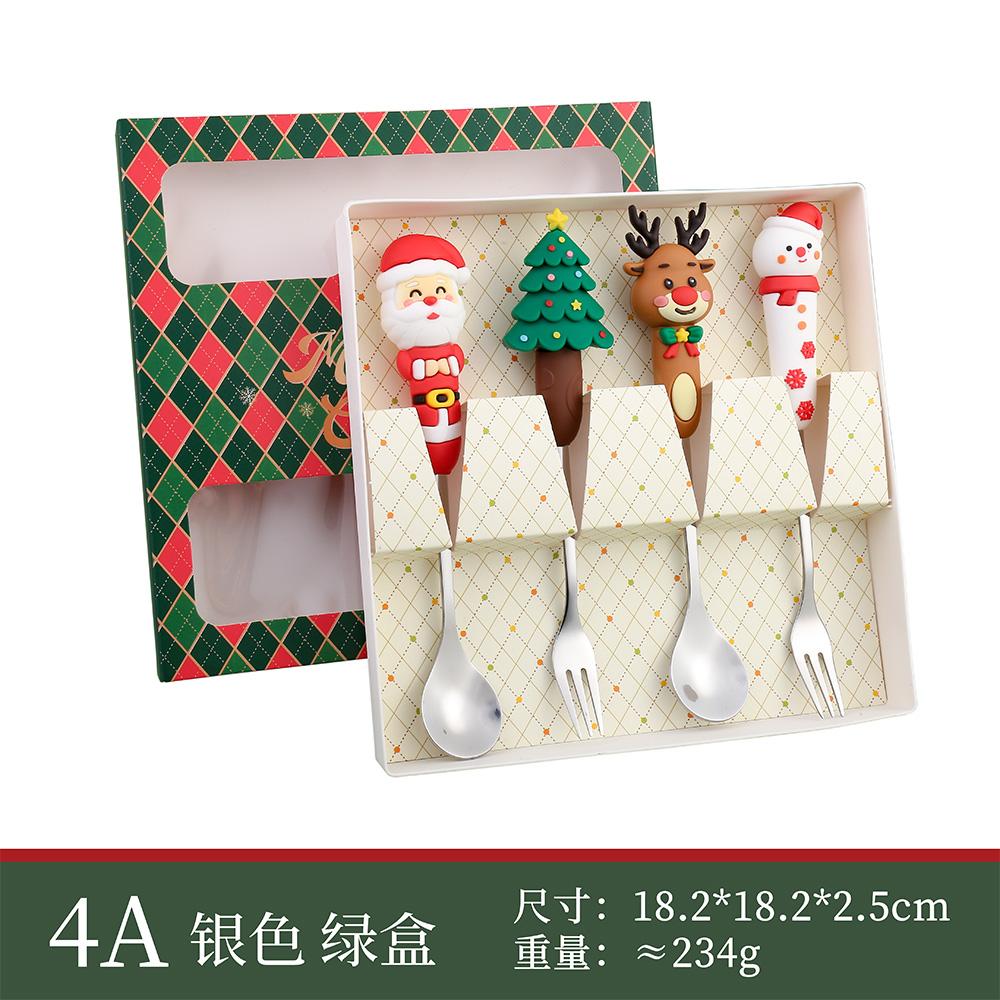 Christmas Day Dessert Spoon Creative Santa Claus Snowman Present Spoon Fork Tableware Set Animation Stainless Steel Cutlery Spoon Set