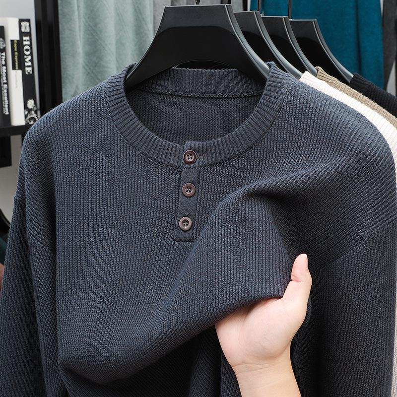 2025 Autumn/Winter High-End Men's Knitwear: Fashionable, Versatile, Thick, Casual Button-Up Sweater with Round Neck