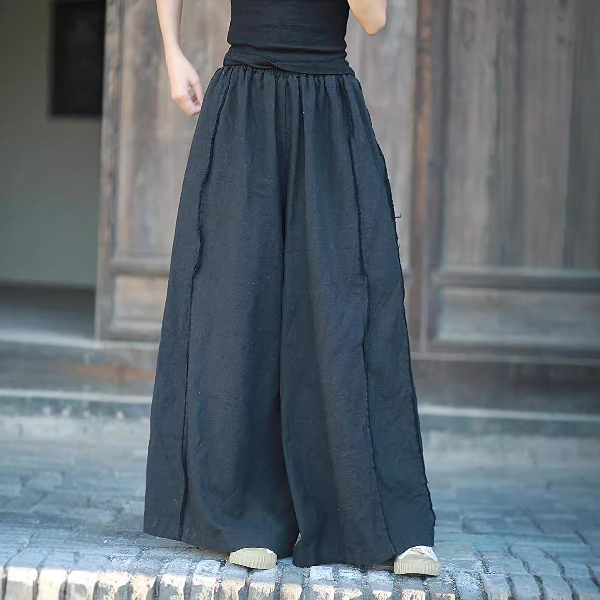 

Johnature Женские осенние ретро-брюки с эластичной резинкой на талии, повседневные свободные однотонные брюки M чёрный