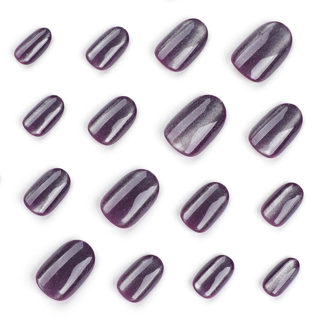 Short Fake Nails with Glitter Decor Purple Base Color with Glossy Texture Nails for Shopping Traveling Dating