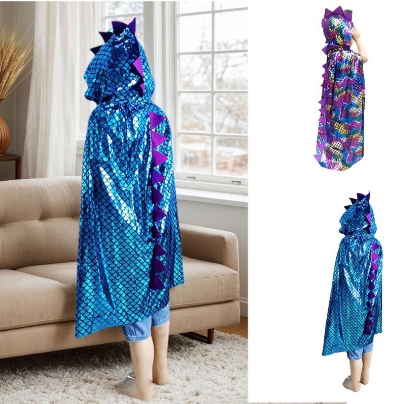 Dinosaur Cape Dragon Hooded Cloak Boy Girl Toddler Dressing Up Clothes Cosplay Halloween Costume Wizard Witch Cloak