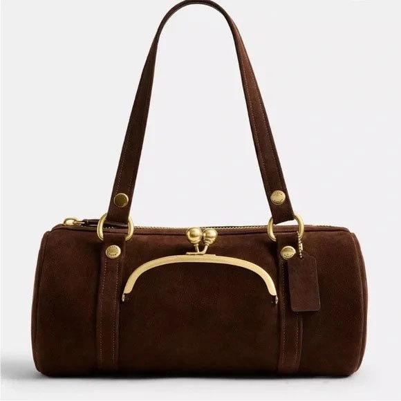 

Luxury Frosted Shoulder Bag Barrel-shaped Kisslock Women Bag Retro Suede Handbag Designer Bags for Women Boston Pillow Bags