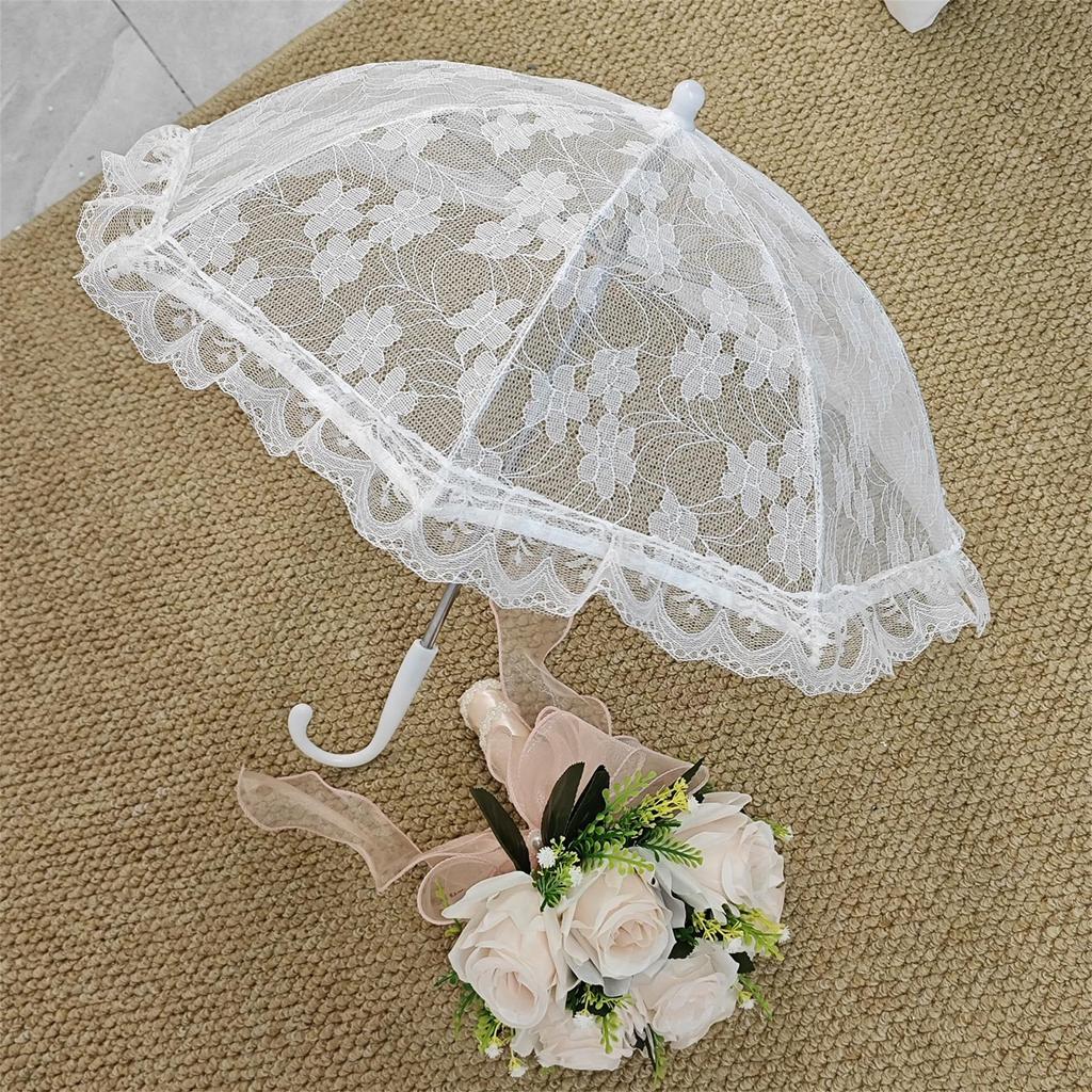 Eleganter Spitzen Sonnenschirm mit langem Griff für Teepartys, Hochzeiten und Fotografie - Schirm Requisite im Vintage-Stil