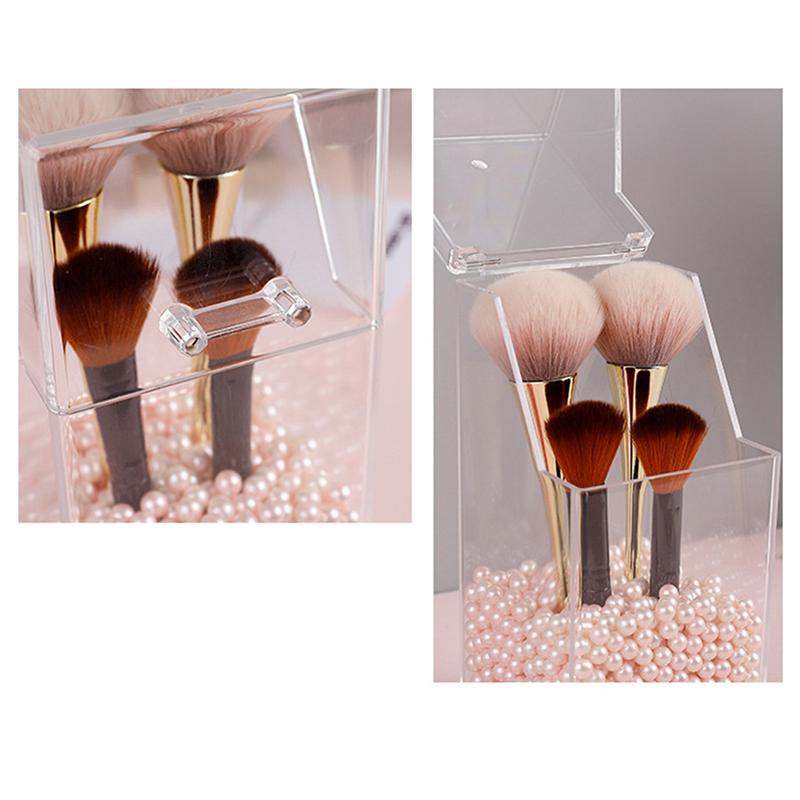 Perlfarbener transparenter Acryl-Kosmetikorganizer Make-up Pinselbehälter Aufbewahrungsbox Halter