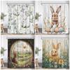 Easter Shower Curtains Watercolour Floral Leaves Butterfly Cute Rabbit Bath Curtain Fabric Home Bathroom Decoration With Hooks