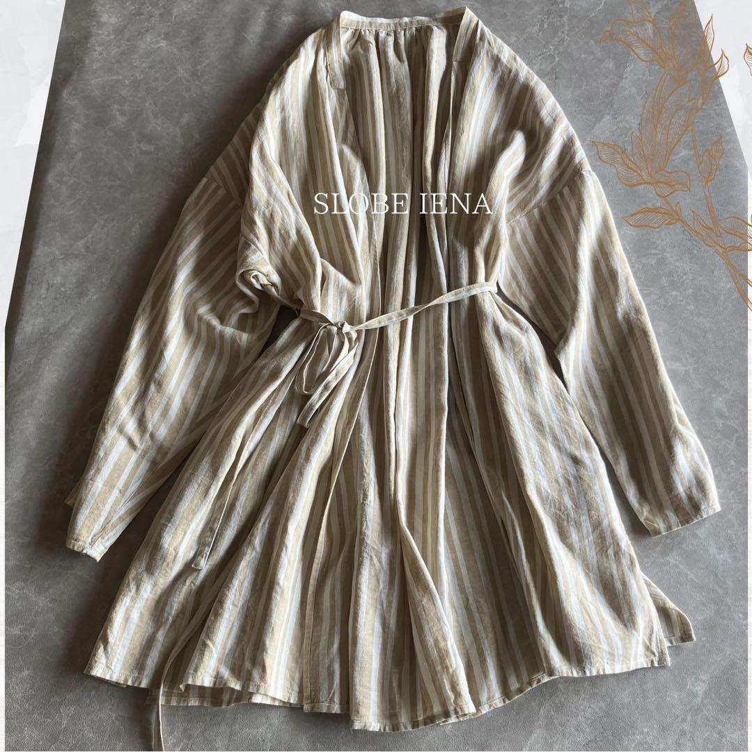 SLOBE IENA Linen Bag Gathered Half Gown Striped Haori