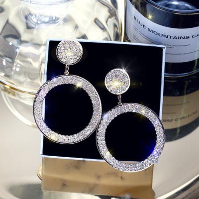 Fashion Shining Circle  Earrings Precision Inlay Gold  Color Color Rhinestone Earrings For Women Wedding Party Jewelry