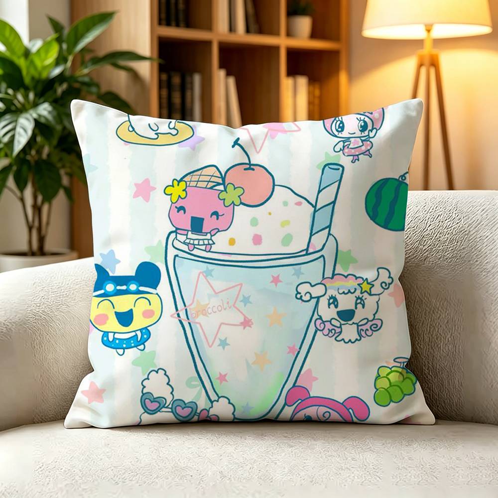 CCute Pixel Tamagotchi Characters Color  Pillow Case Square DoubleSided Sofa Cushion Cover Bedroom Bedside Pillow