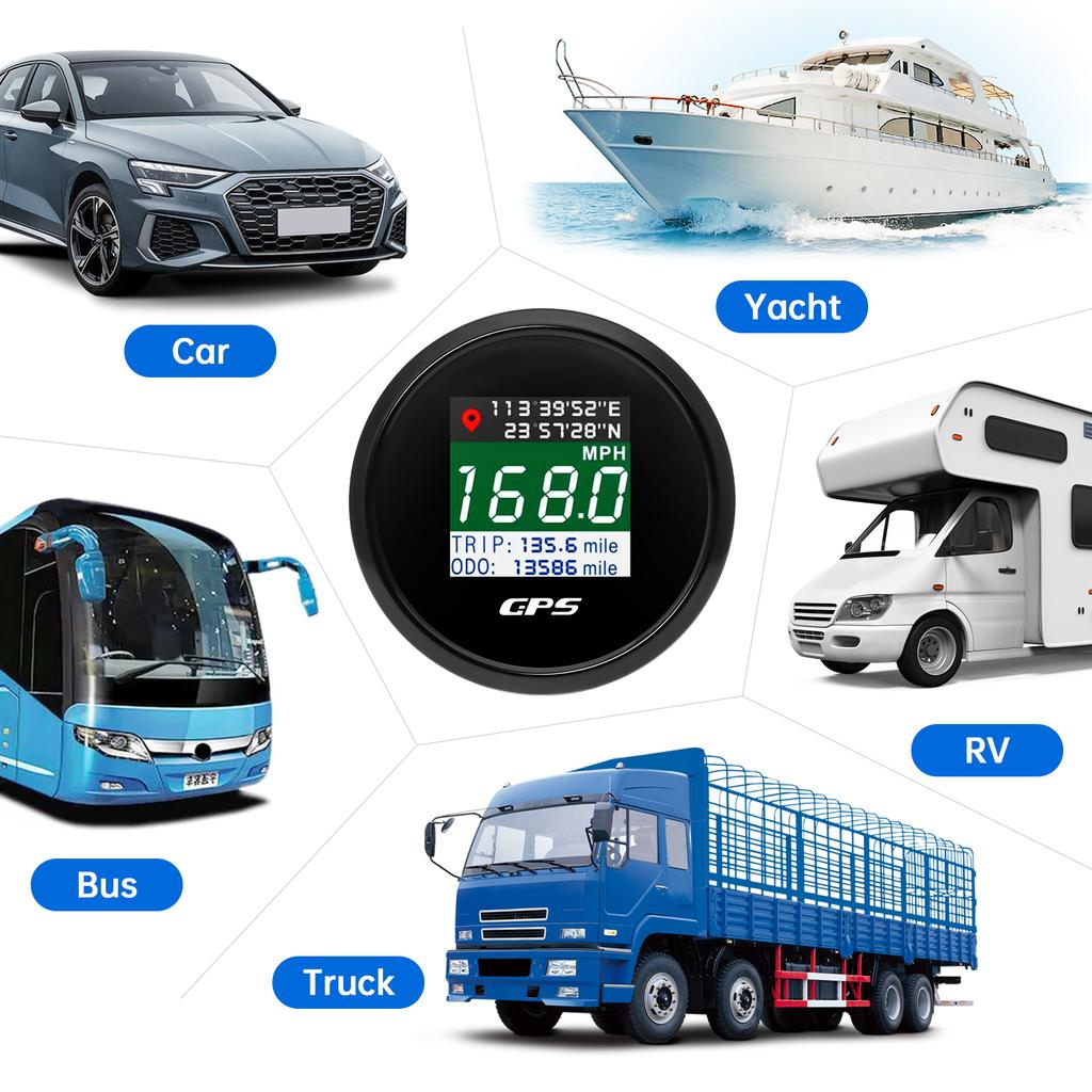 AD New 52mm/85mm TFT Screen Speed Gauge Digital GPS Speedometer Mph Knot Km/h GPS Antenna For Motorcycle Marine Boat Car 12V 24V