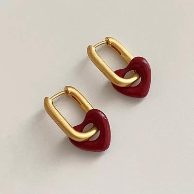 2024 Trendy Retro Red Heart Earrings: Elegant Women's Peach Heart Ear Cuffs