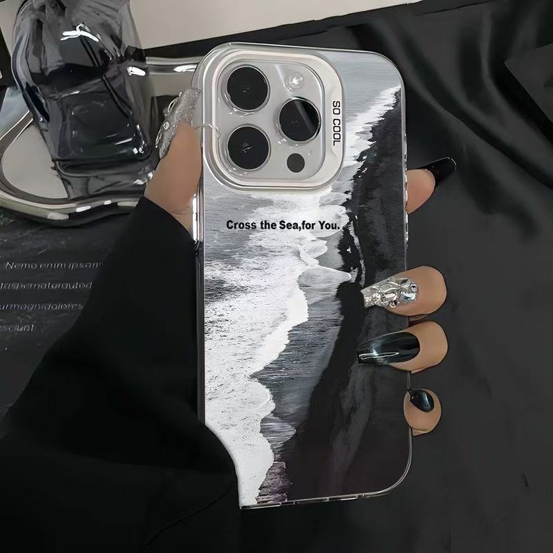 The new black wind seaside is suitable for iphone17 mobile phone case Apple 15promax/14 anti-drop 13pro16 Europe and America