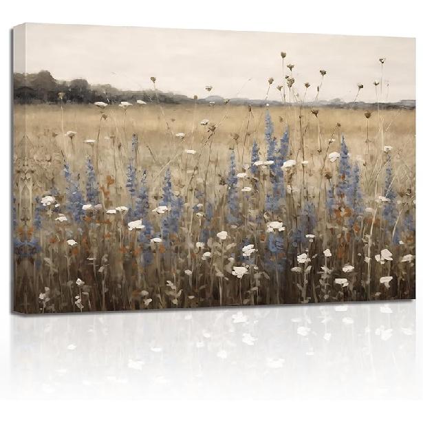 ZXHYWYM Ретро Пейзаж Настенное Искусство Поле Диких Цветов Фермерский Дом Картина Печать Французский Кантри Холст Изображения Сельский Настенный Декор для Гостиной 12L  x 18W