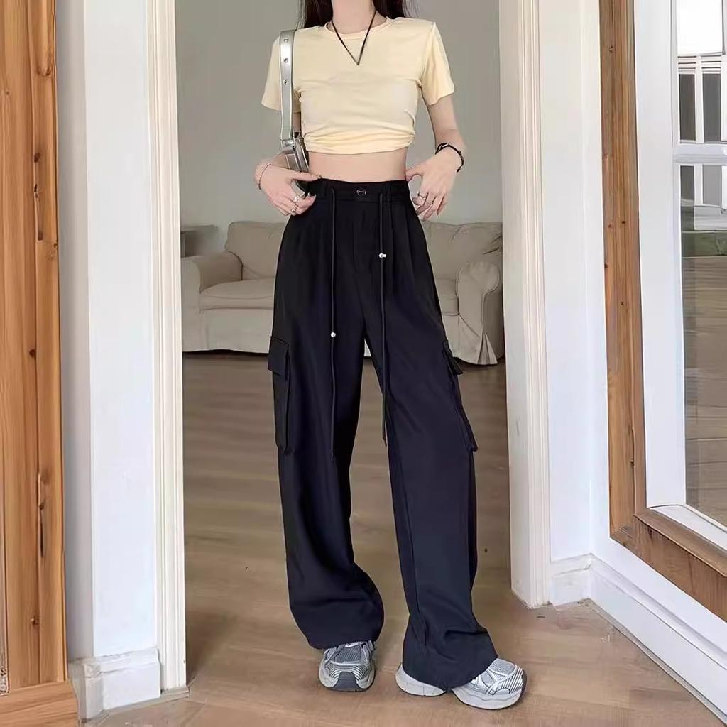 Workwear Pant Summer Plus Size Women's Casual Trousers Straight Drape Loose Wide Leg Trousers