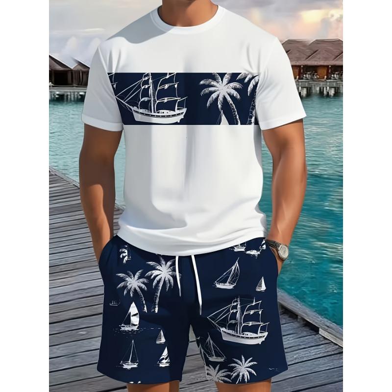 Men's Casual Suit Round Neck T-shirt Shorts Suit