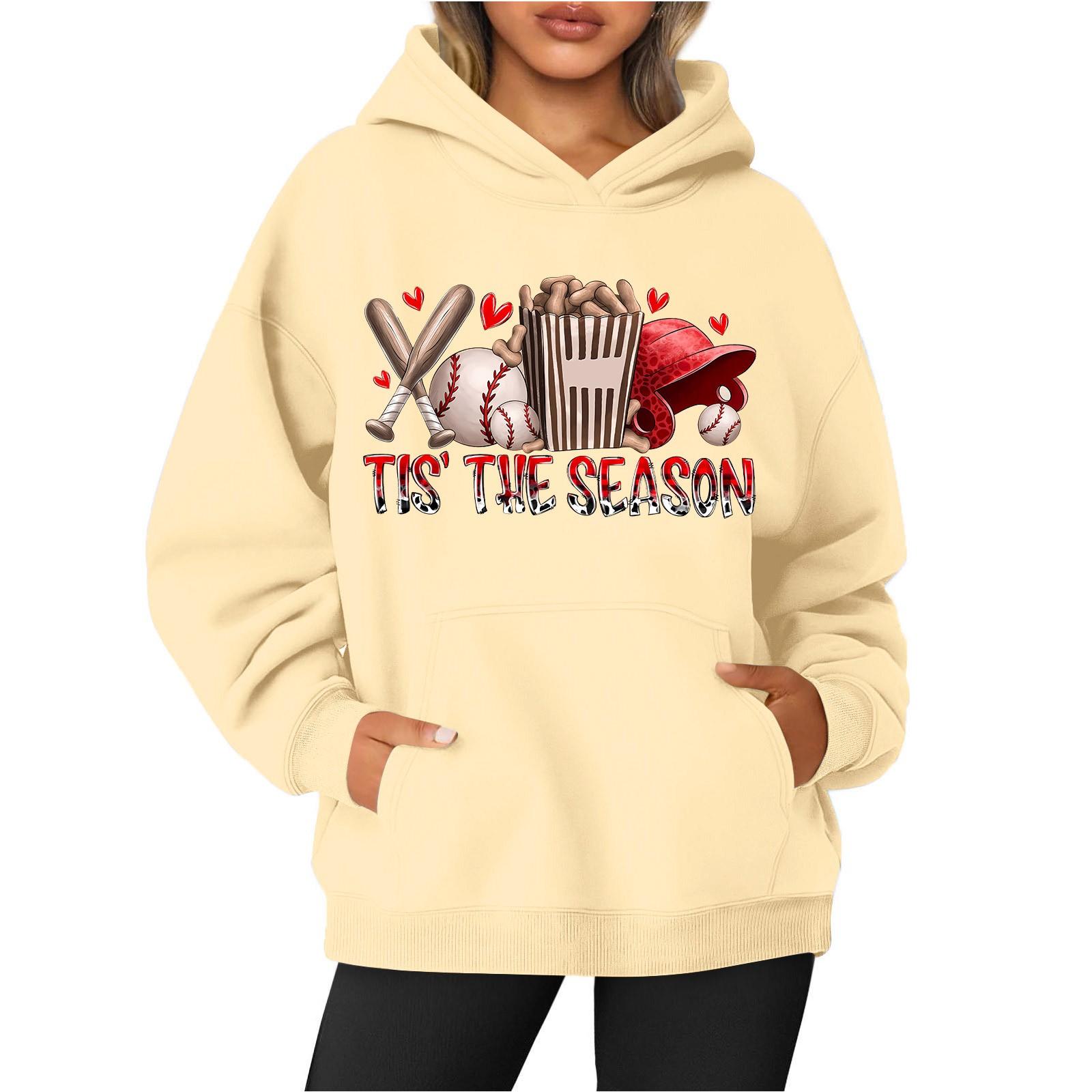 

Women s Round Neck Long Sleeve Baseball Print Top Hoodie XL жовтий