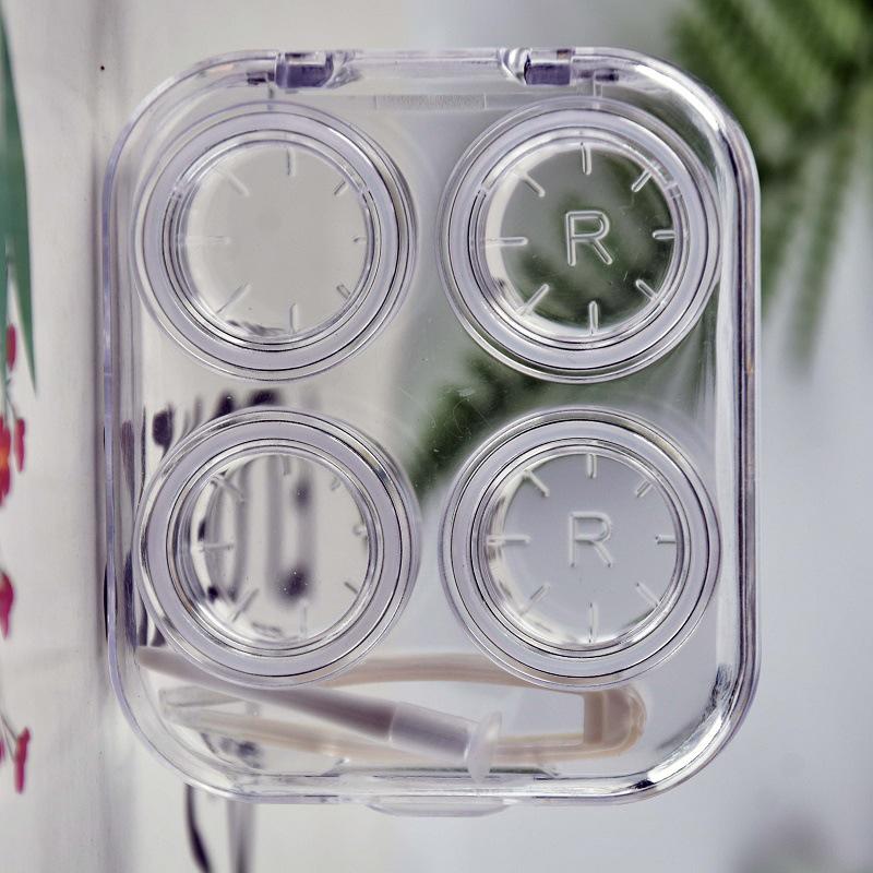 Two-Piece No-Twist Press-On Transparent Contact Lens Case - Portable Double Colored Storage