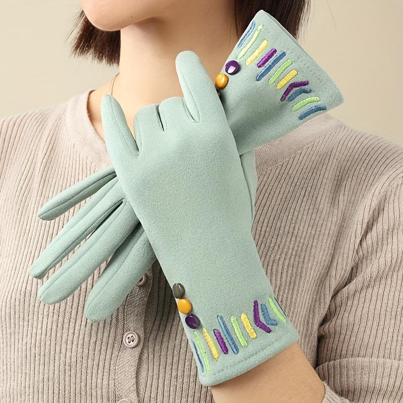 Women'S Winter Cycling Gloves - Thickened Fleece-Lined Full-Finger Warmth,Soft Pink with Multicolor Embellishments (Pink, Yellow, Green