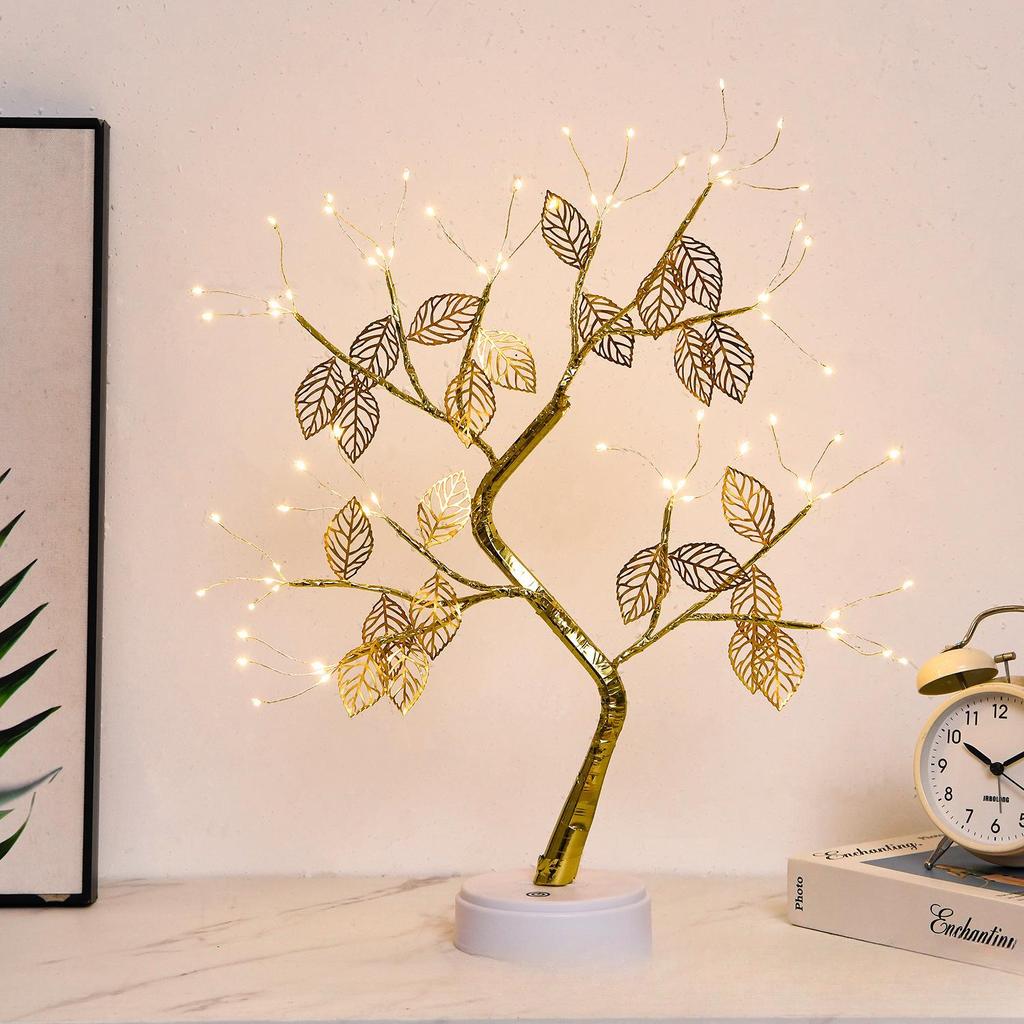 Xianci Starry Sky Table Lamp: Creative LED Pearl Golden Leaf Light for Bedroom Decor