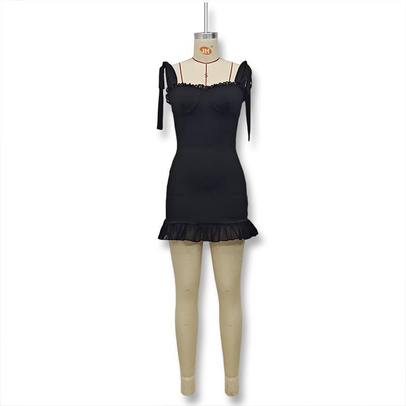 Women's New Fashionable and Sexy Low-cut One-word Collar Suspender Slim Short Dress Women
