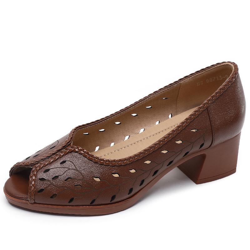 

Модные сандалии GKTINOO из натуральной кожи с вырезом «рыбий рот», женская обувь 2025, большой размер, средний каблук, мягкая подошва, женские сандалии, модная обувь 260