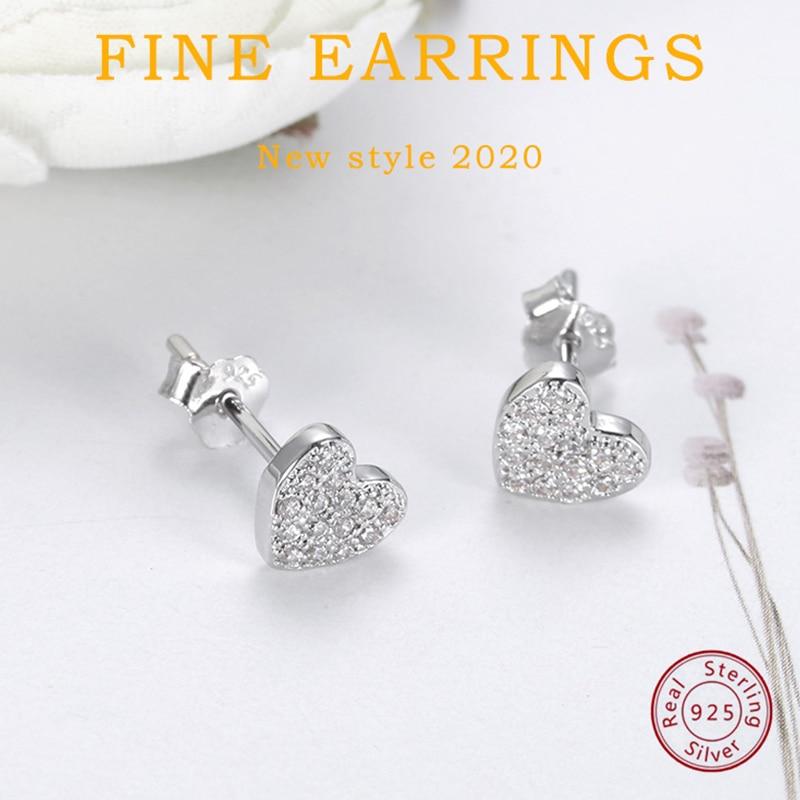  Sterling Tone Stud Earrings With Cubic Zirconia Hearts Korea Women 'S Stylish Jewelry Modish Adorable Shiny Gorgeous Small EarringsFashion