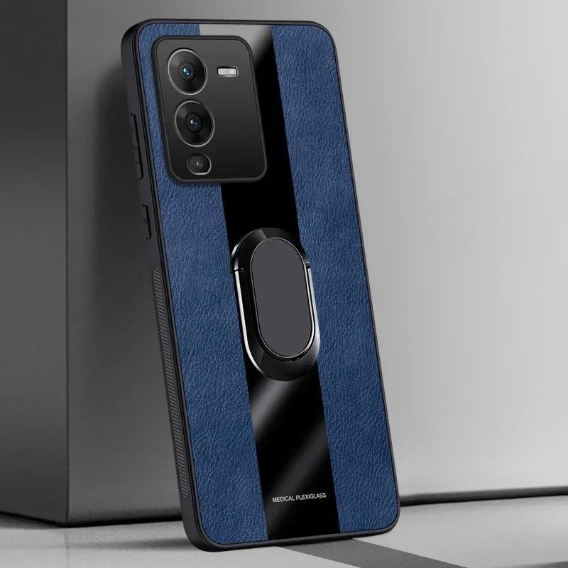 Ring Holder PU Leather Case For Vivo V25 Pro Cover Luxury Magnetic Silicone Protection Phone Case For Vivo T1 Pro 5G S15 S15E